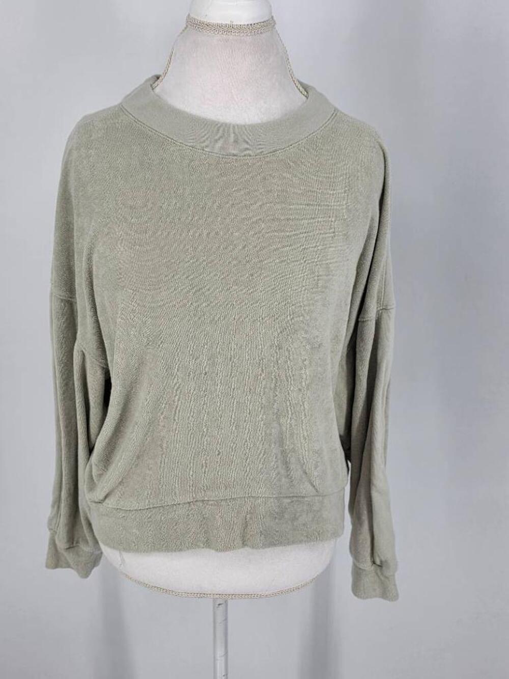 Varley Womens L Lyle Mini Terry Sage Green Sweatshirt Pullover Loungewear